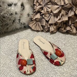 Strawberry Print Womens Embellished Slip On Mule Flat Sandals Slippers Shoes
